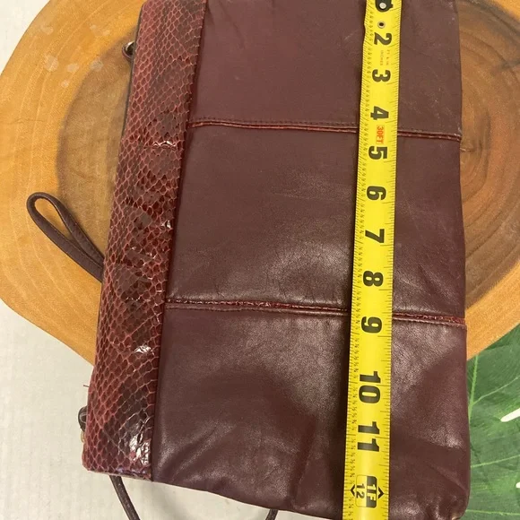 Vintage Unbranded Leather & Snakeskin Burgundy Clutch & Shoulder Bag - Picture 9 of 13